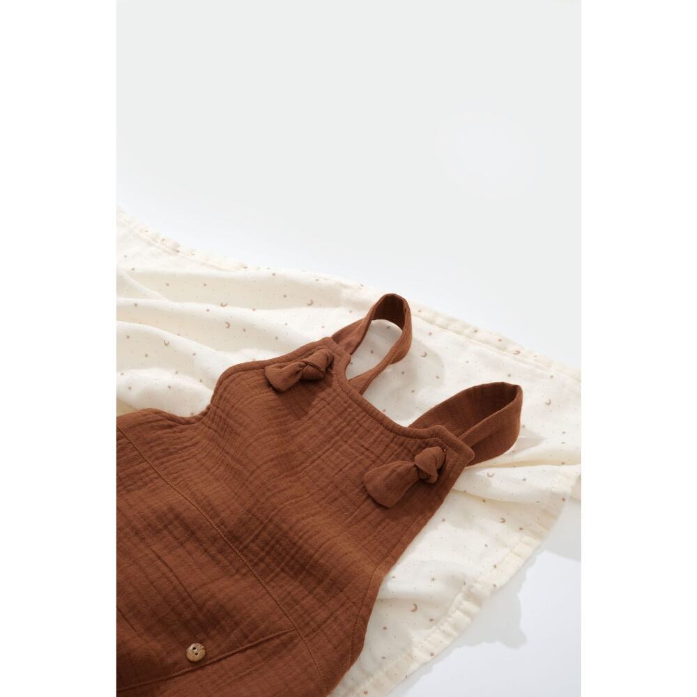Organic Cotton Baby Overalls Brown 12-18M GOTS Certified Romper - Picture 5 of 8